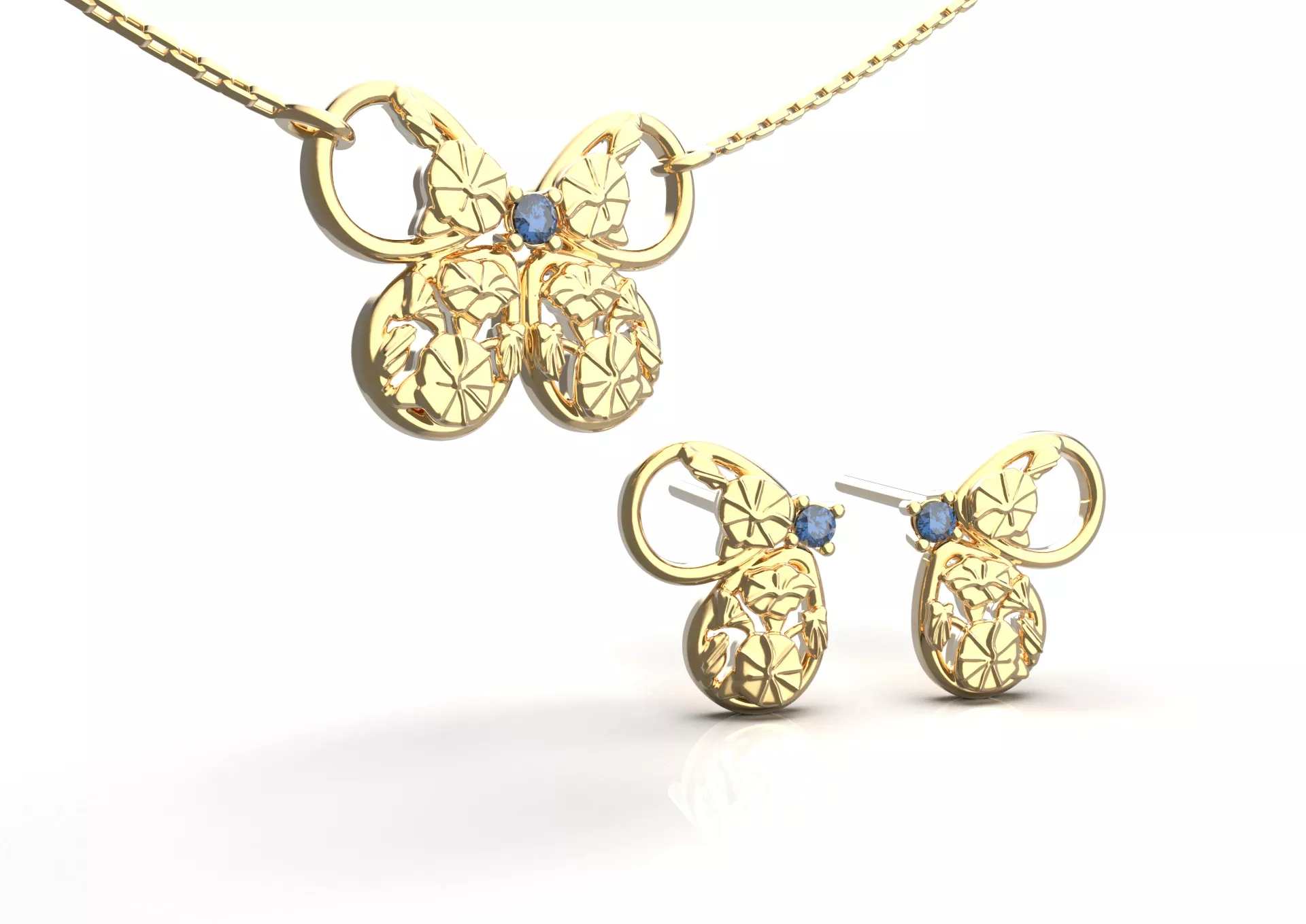 Birthflower Butterfly Stud Earring and Necklace Set -9 September 3D print model