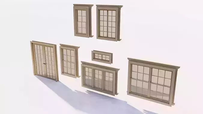 Traditional Double Hung Residential Window Pack 3D model 5