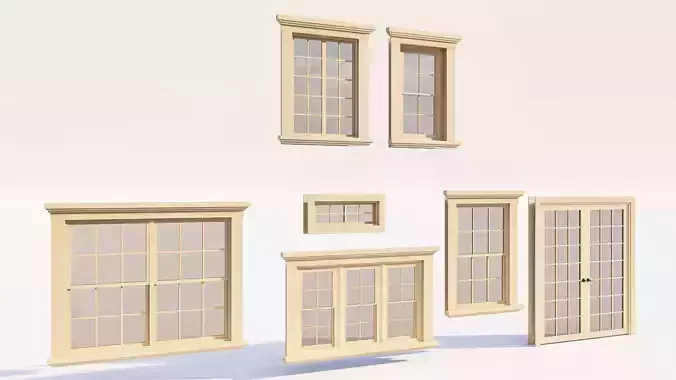 Traditional Double Hung Residential Window Pack 3D model 4