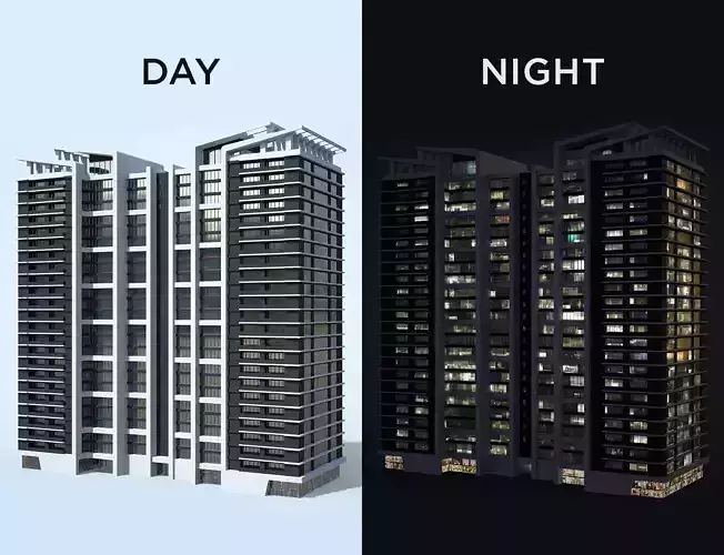 Apartment Building Day and Night Low-poly 3D model