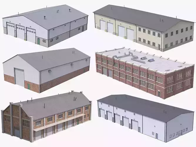 3D Model Pack 6 Industrial Buildings Collection VR / AR / low-poly ...
