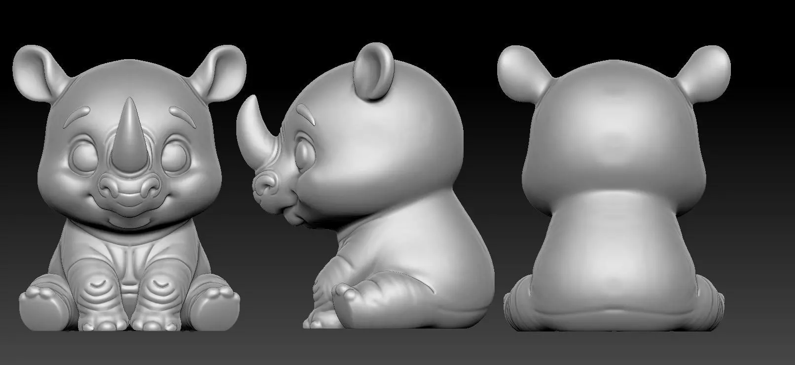 Cute Baby Rhino Cartoon Figurine 3D Model 3D print model