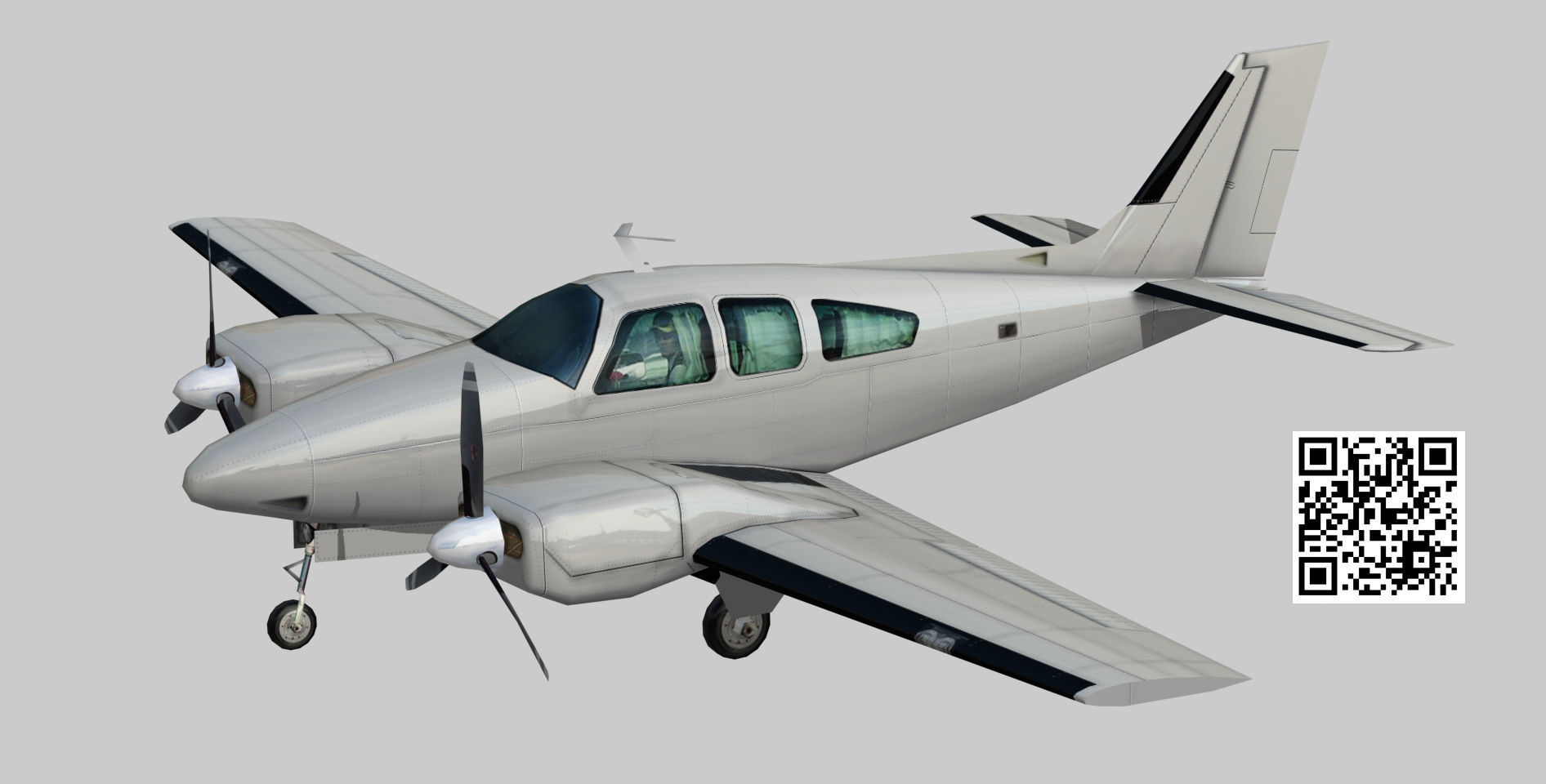 Beechcraft 56TC Baron Low-poly 3D model_1