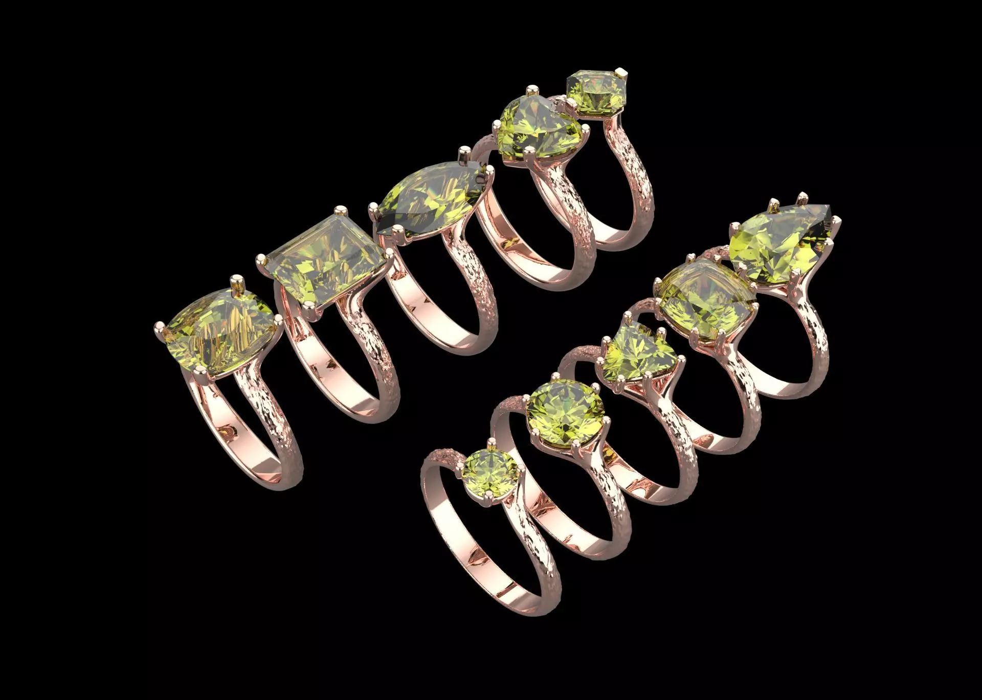 10 Gemstone Shapes - 3D Print Ready-Ring 3D print model