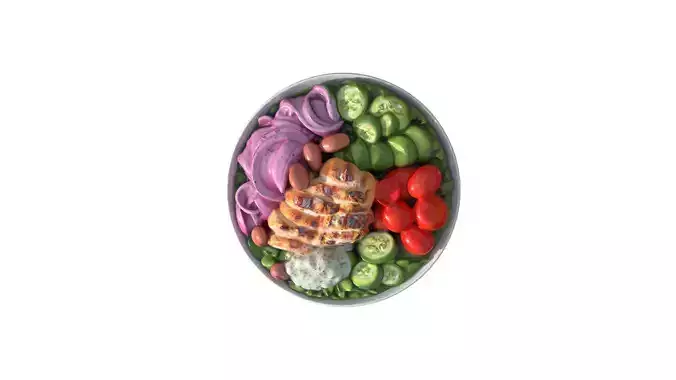 Grilled Chicken Salad Bowl Low-poly 3D model 2