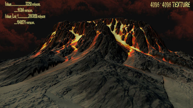 Volcano with flames Low-poly 3D model