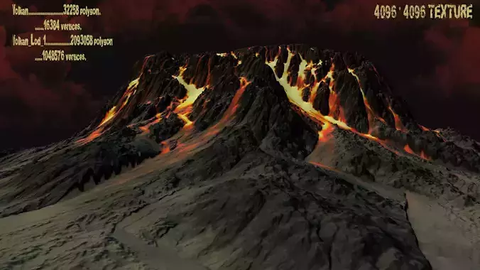Volcano with flames Low-poly 3D model