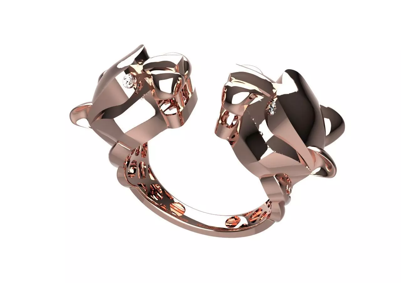 Double Panther Head Bypass Ring - 3D Print Ready 3D print model