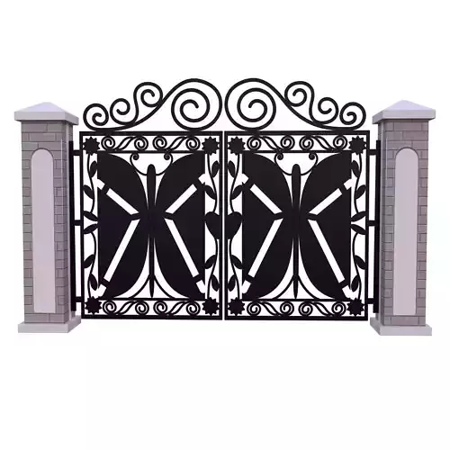 Black Ornamental Iron Gate Low Poly PBR Architectural 3D Model Low-poly 3D model 3