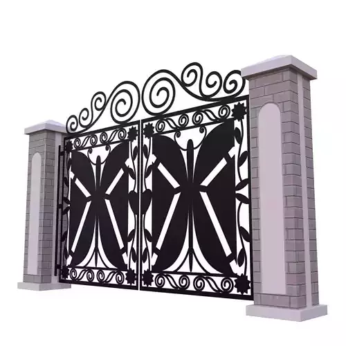 Black Ornamental Iron Gate Low Poly PBR Architectural 3D Model Low-poly 3D model 5