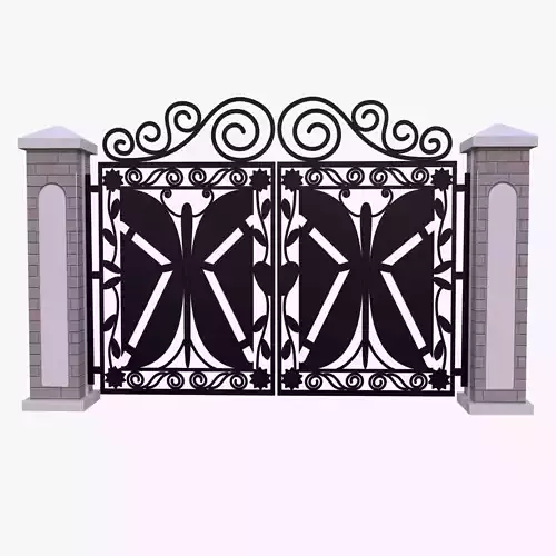 Black Ornamental Iron Gate Low Poly PBR Architectural 3D Model