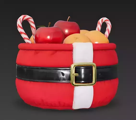 Santa Belly Plush Fruit Basket 3D Model Low-poly 3D model 2