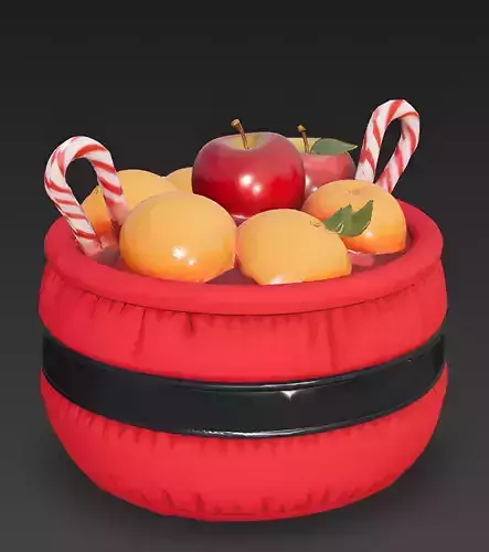 Santa Belly Plush Fruit Basket 3D Model Low-poly 3D model 3