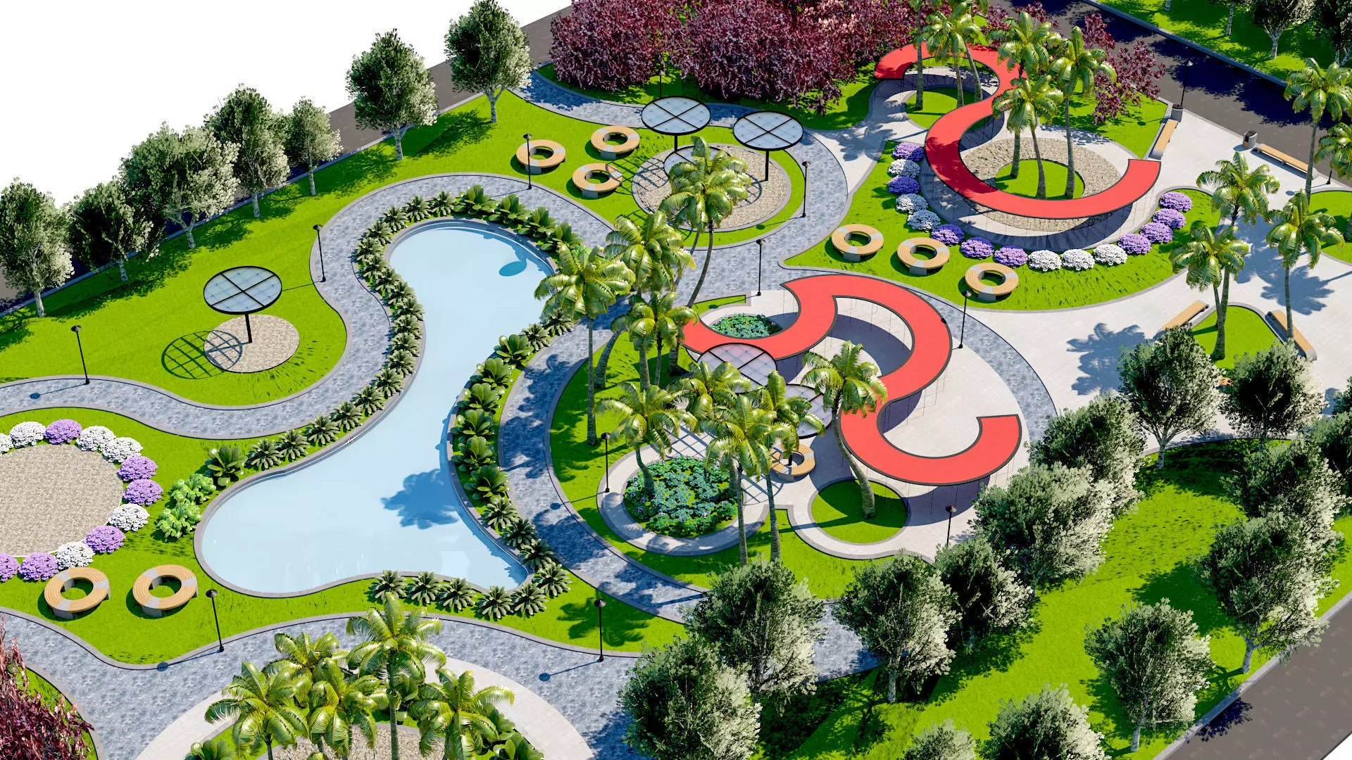 Modern Urban Park and Public Square 3D Model Low-poly 3D model