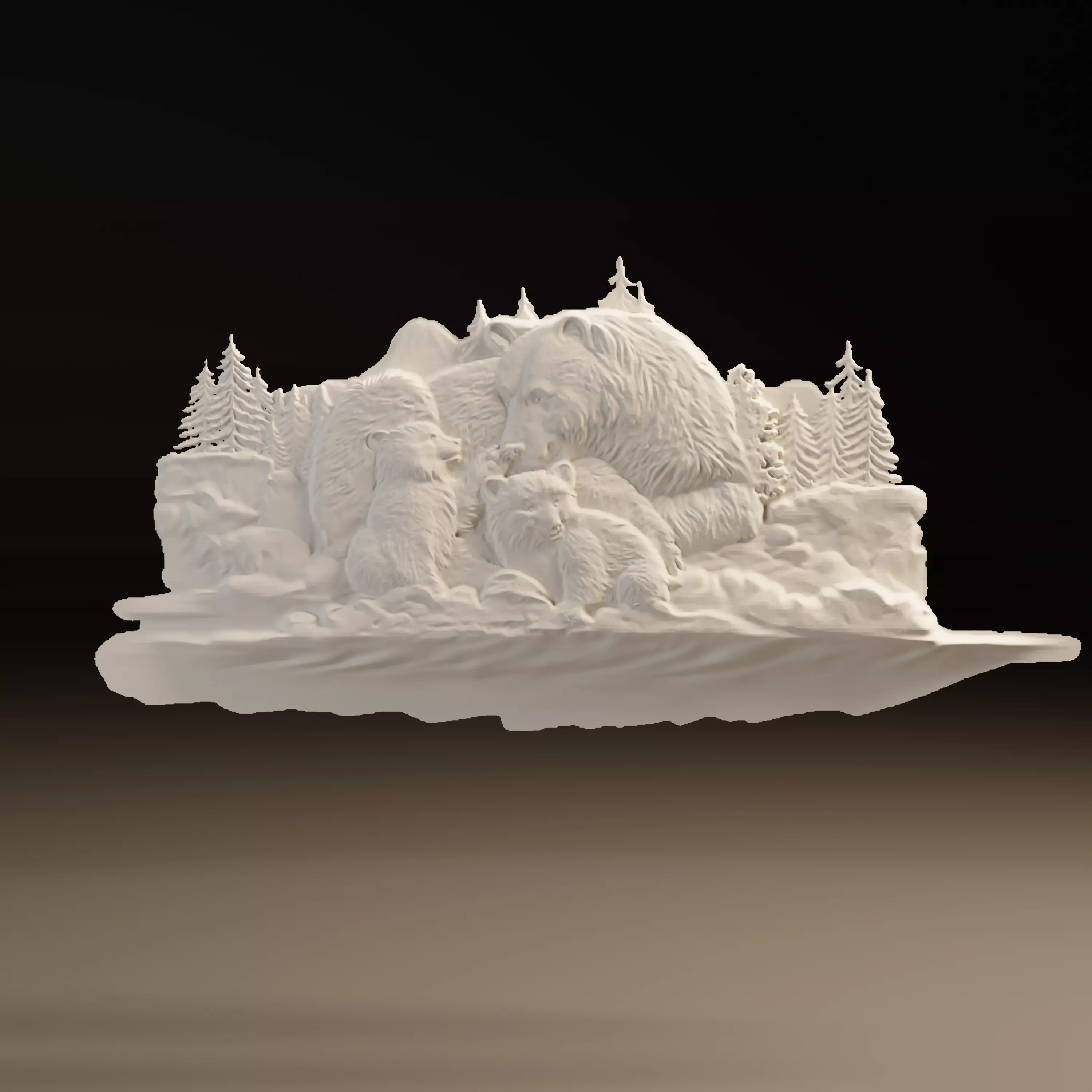 Bear Family Forest Scene Bas Relief CNC 3D print model