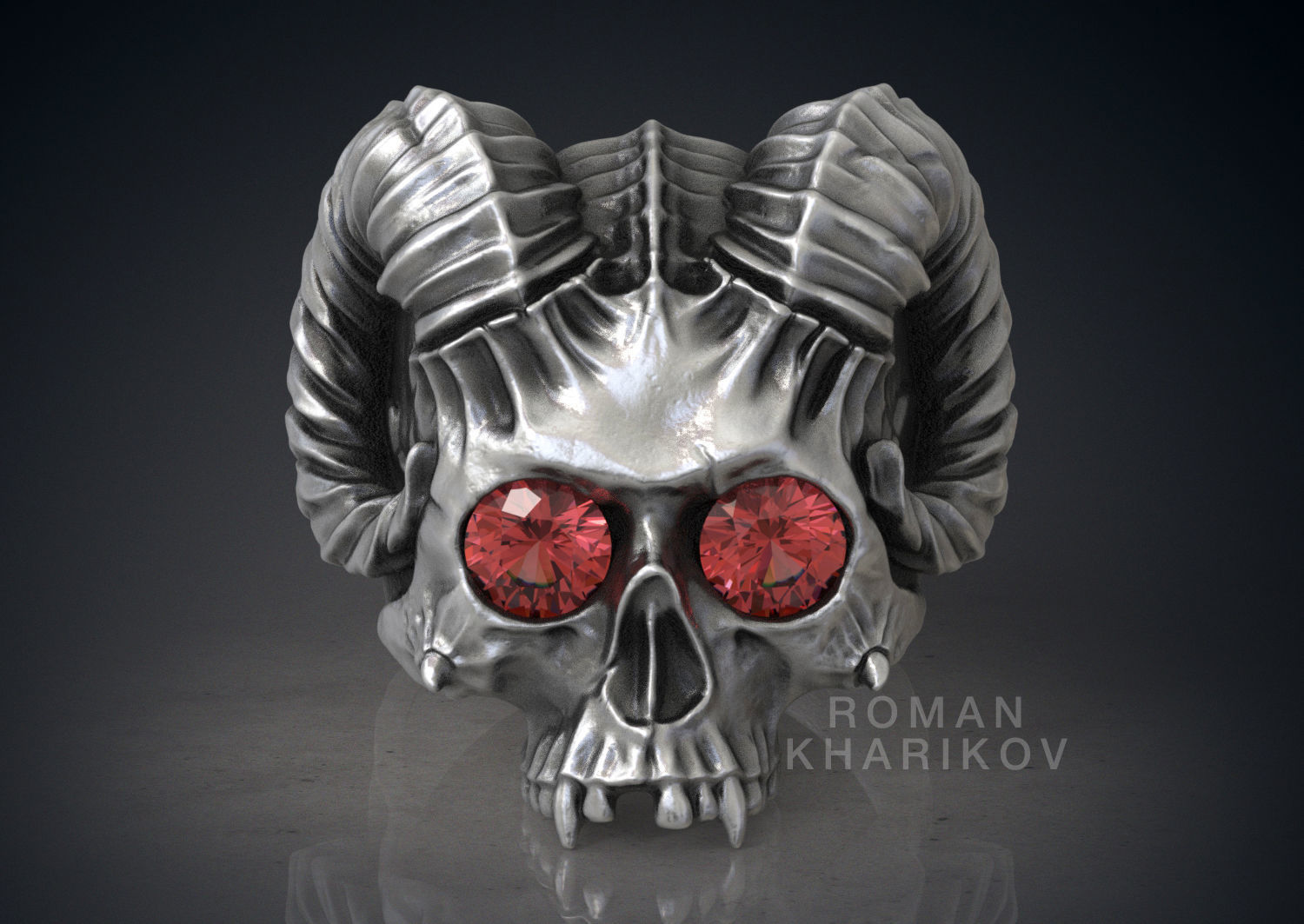 Horned Skull Ring with Gem 3dm Rhinoceros model  for 3d printing 3D print model_2