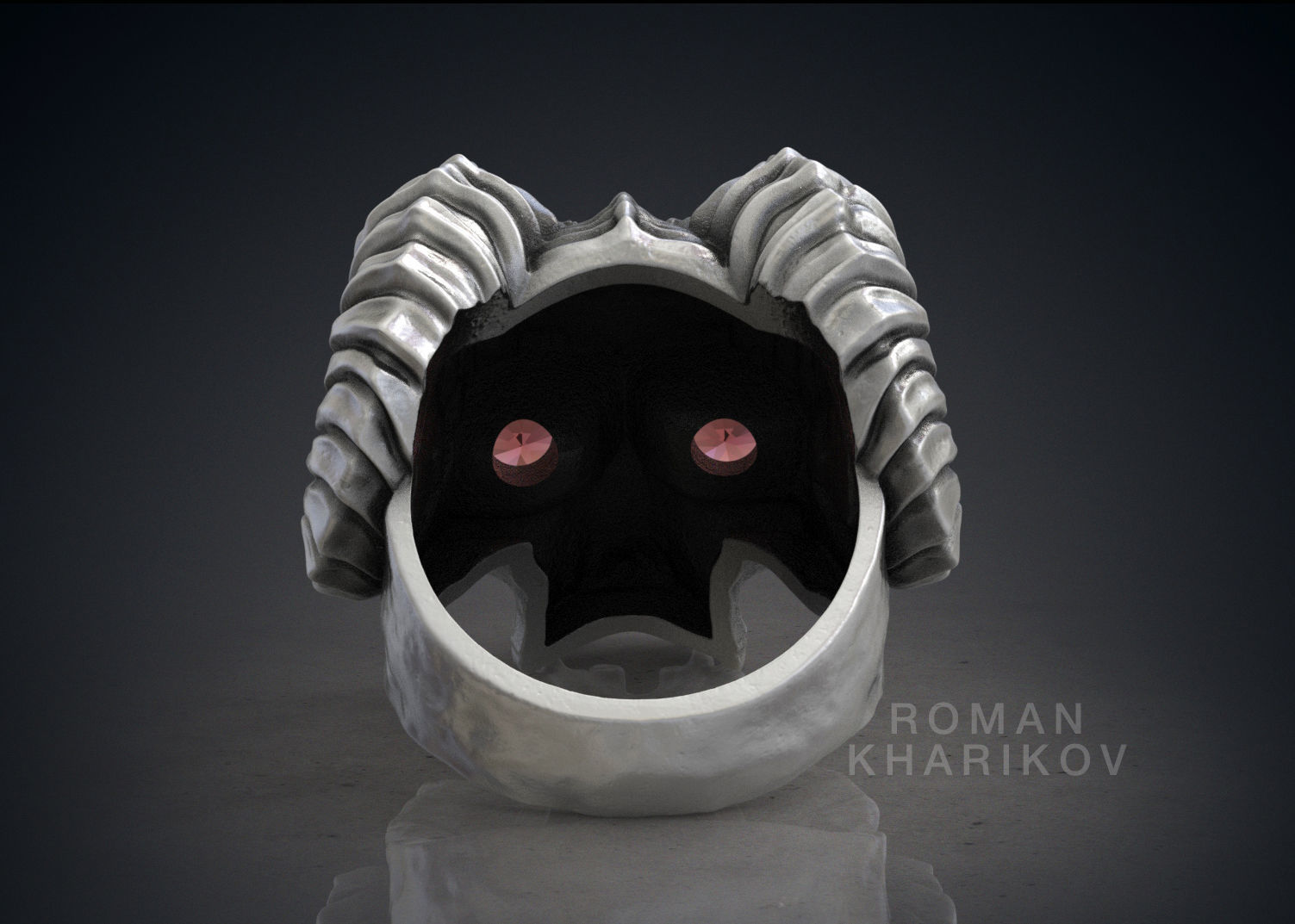 Horned Skull Ring with Gem 3dm Rhinoceros model  for 3d printing 3D print model_4