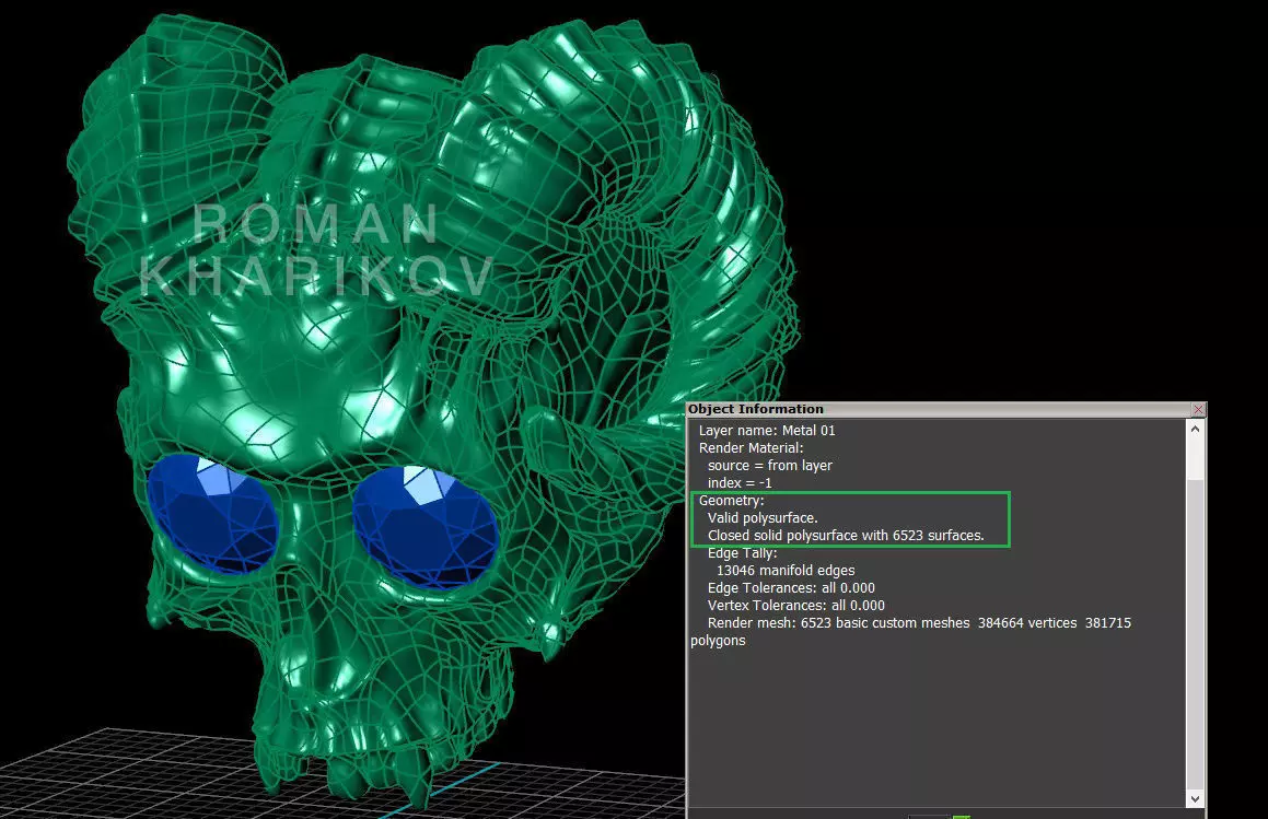 Horned Skull Ring with Gem 3dm Rhinoceros model  for 3d printing 3D print model_0