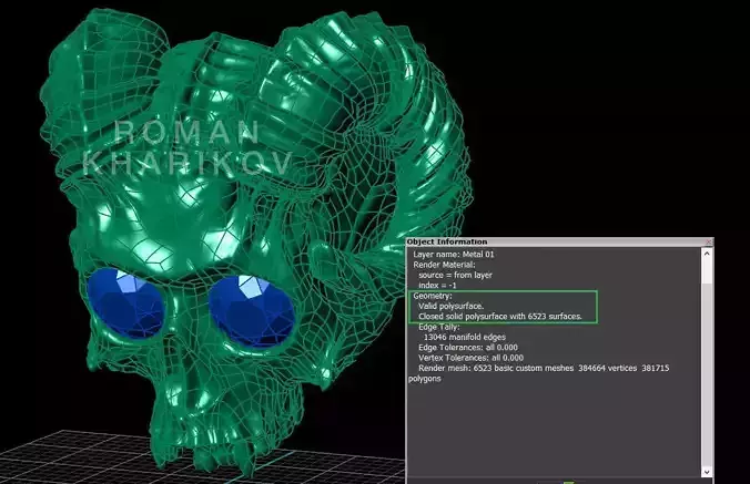Horned Skull Ring with Gem 3dm Rhinoceros model  for 3d printing 3D print model