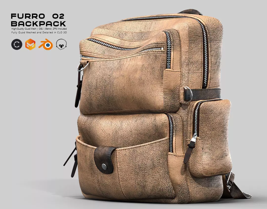 FURRO Back Pack 02 Clo3D Marvelous Designer Blend Obj 4K Texture 3D model