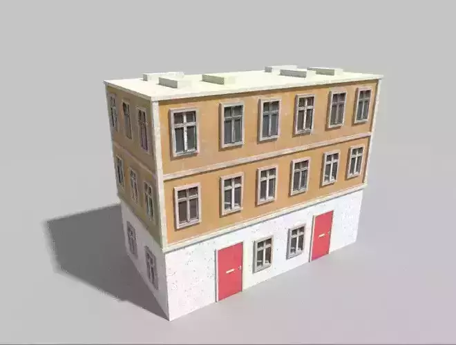 low poly old city building