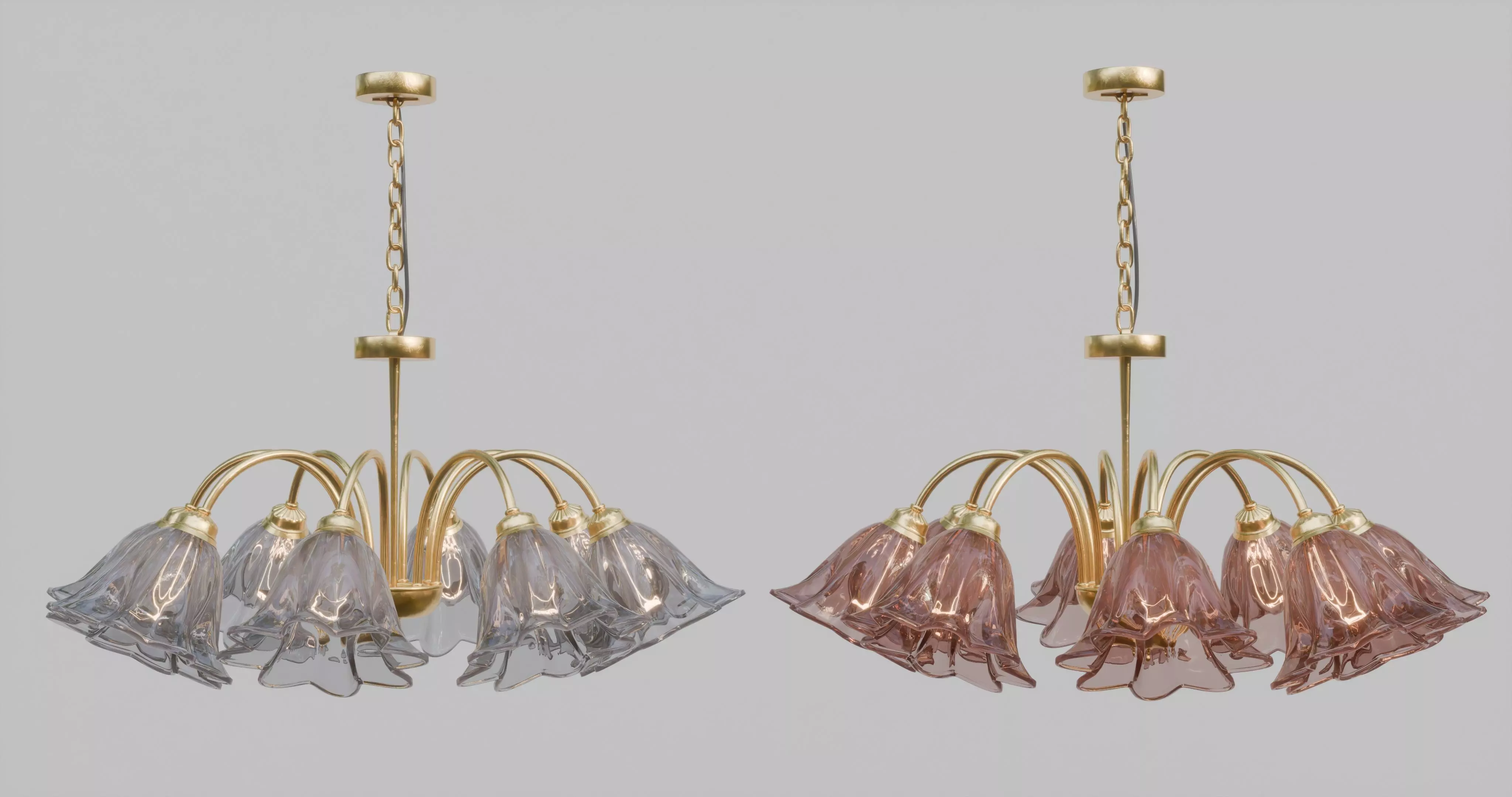 Floral Brass Chandelier - Clear and Tinted Glass Variants 3D model