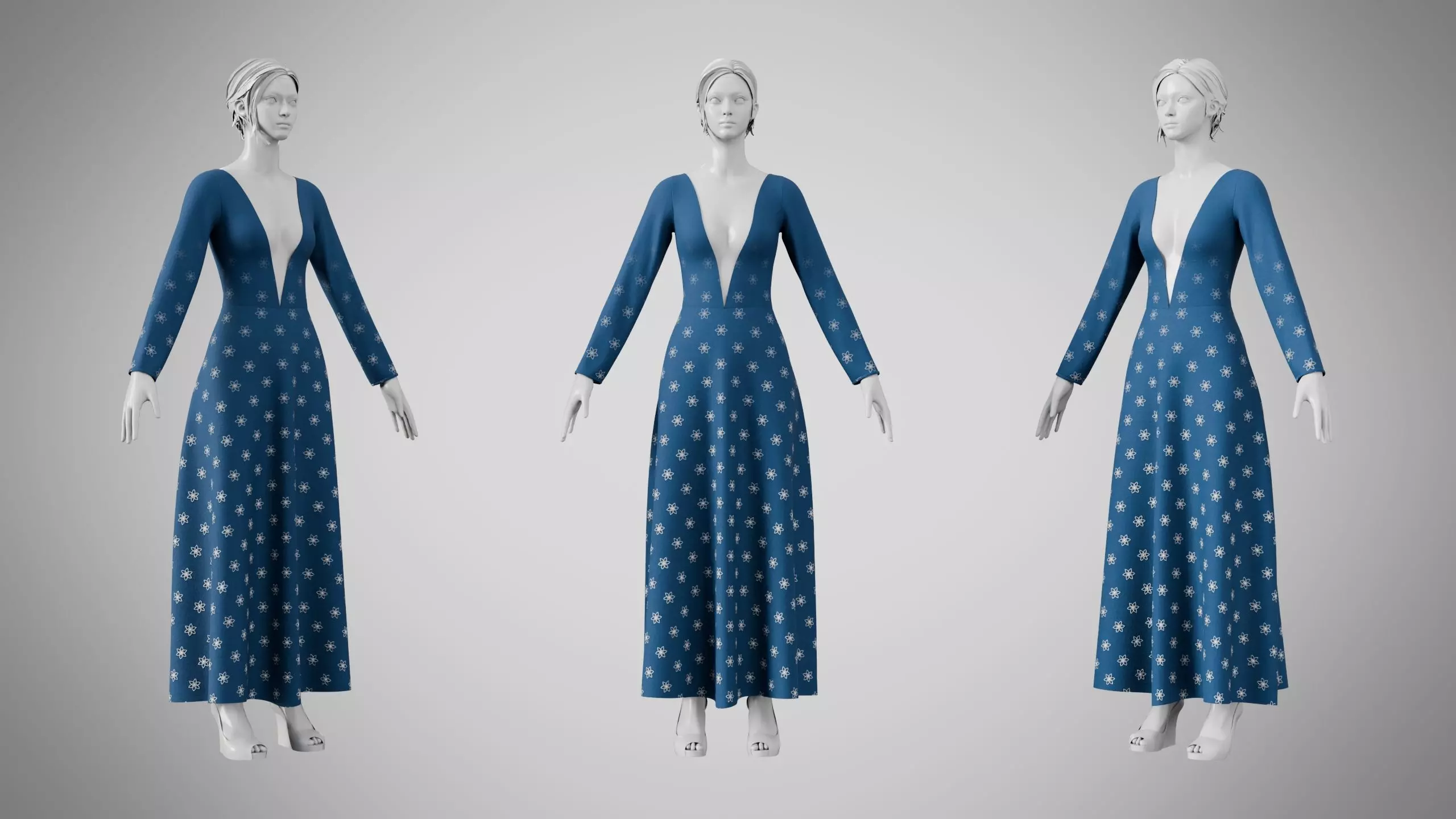 Dress 35 Teal Blue Low-poly 3D model
