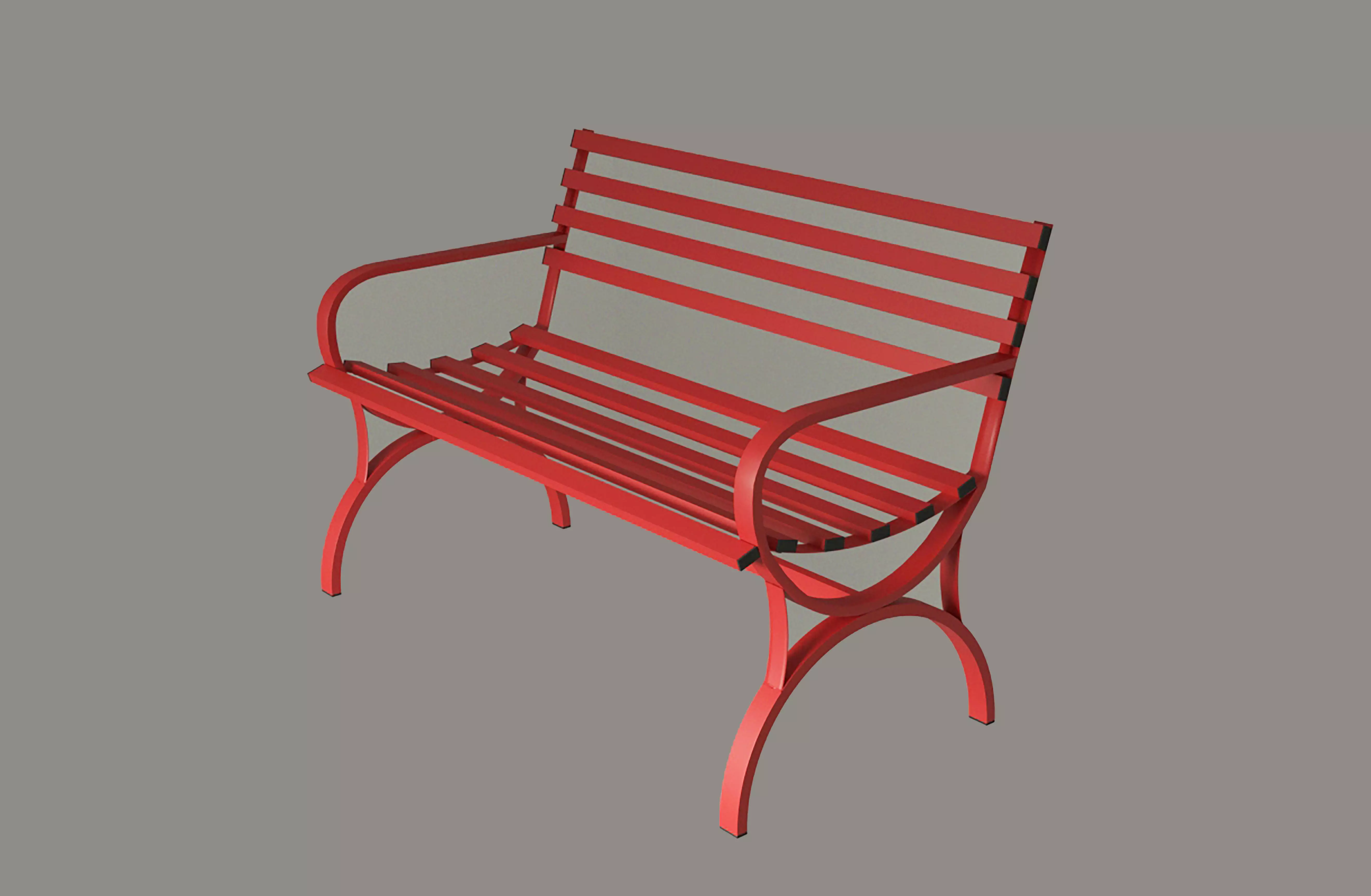 Red painted metal bench 3d model Low-poly 3D model