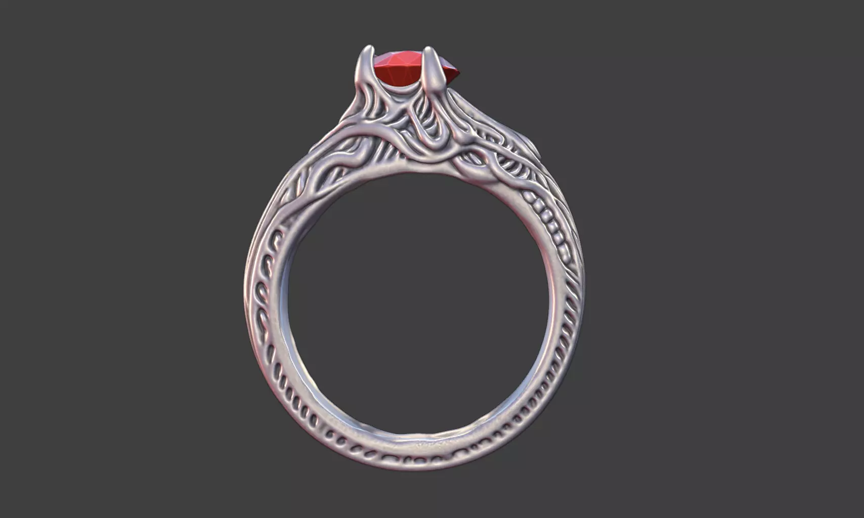 Giger-Inspired Bio-Organic Ring band with Gemstone 3D print model