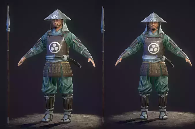 AAA Real Time Samurai Warrior Character with Spear Game Ready