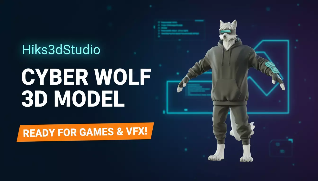 Cyber Wolf Base Mesh Techwear Character for Rigging Low-poly 3D model