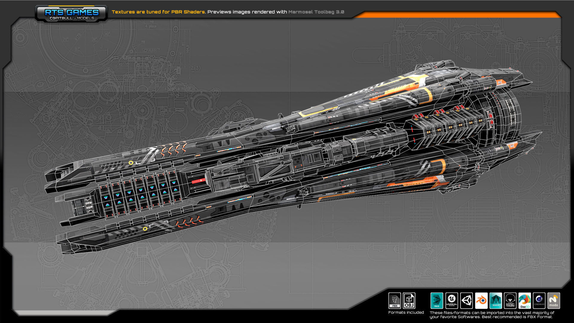 Federation Destroyer B5 Low-poly 3D model_6