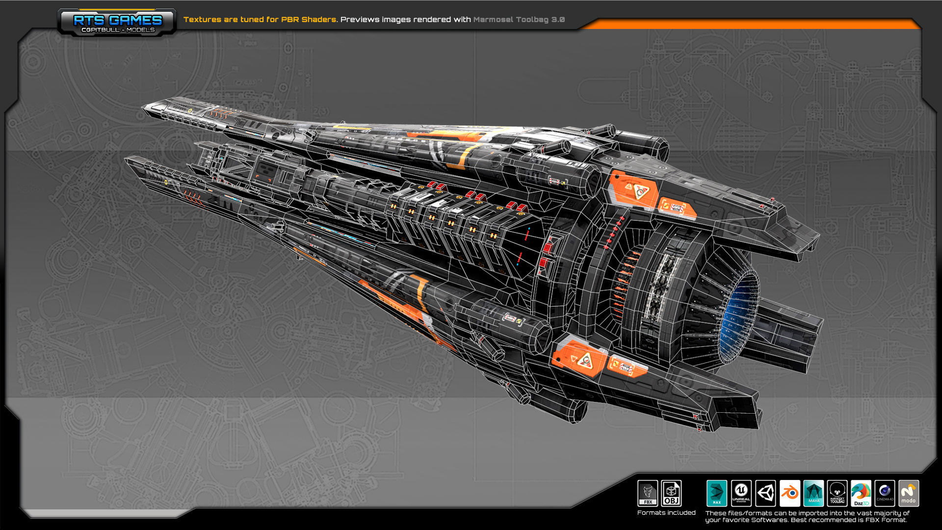 Federation Destroyer B5 Low-poly 3D model_7