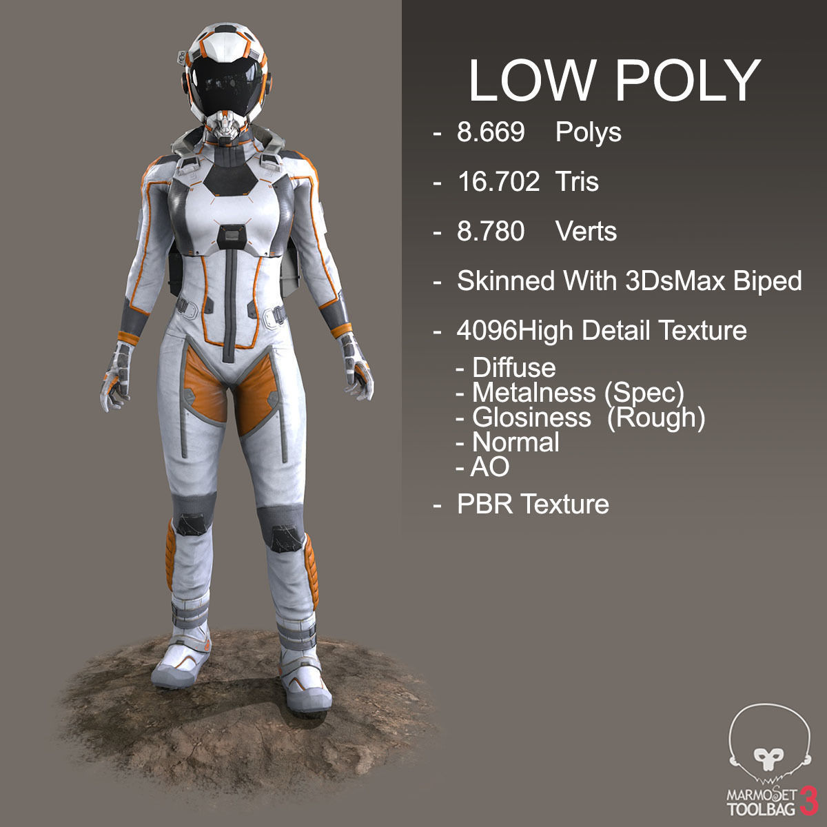 Female Space Suit Low-poly 3D model_2