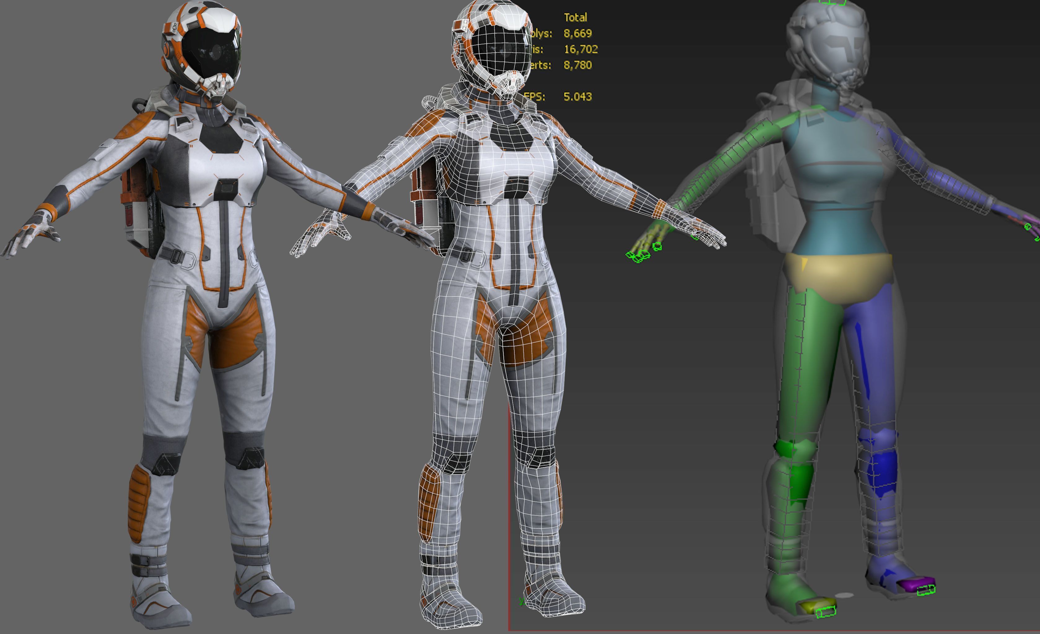 Female Space Suit Low-poly 3D model_21