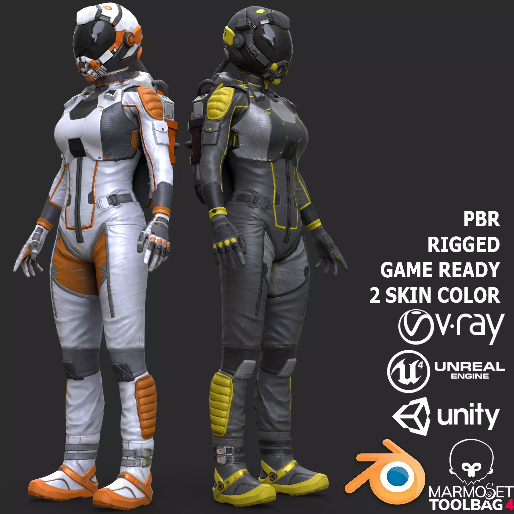 Female Space Suit Low-poly 3D model_0