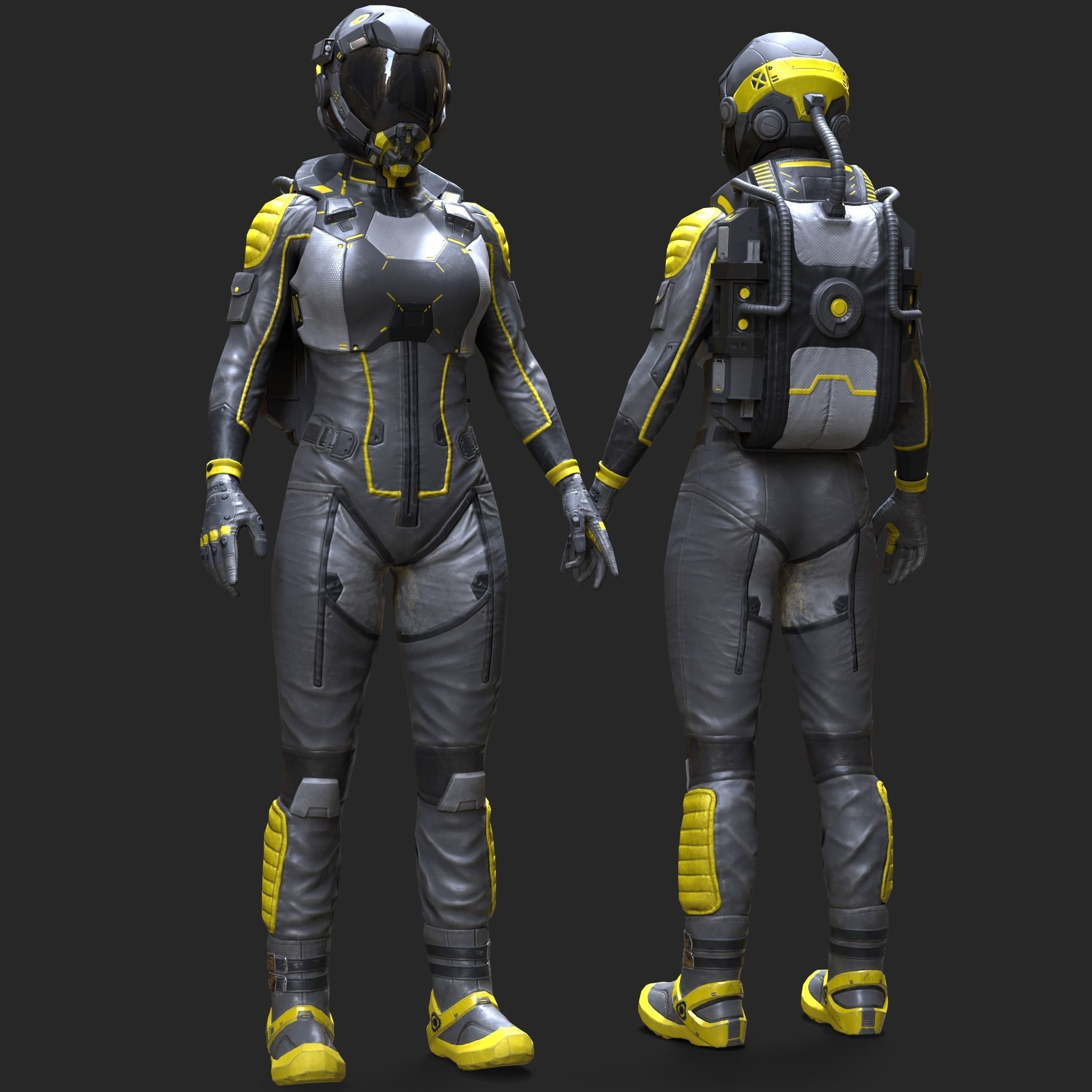 Female Space Suit Low-poly 3D model_7