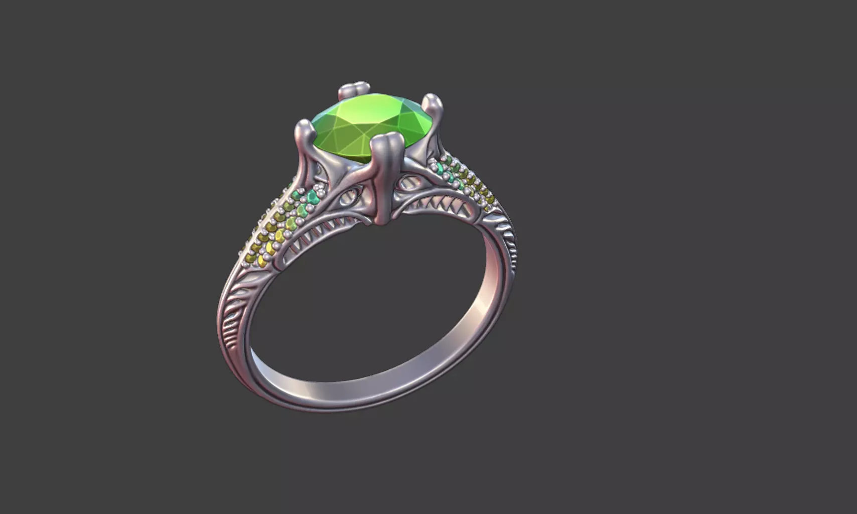 Gothic Pave Engagement Ring Silver Jewelry 3D print model