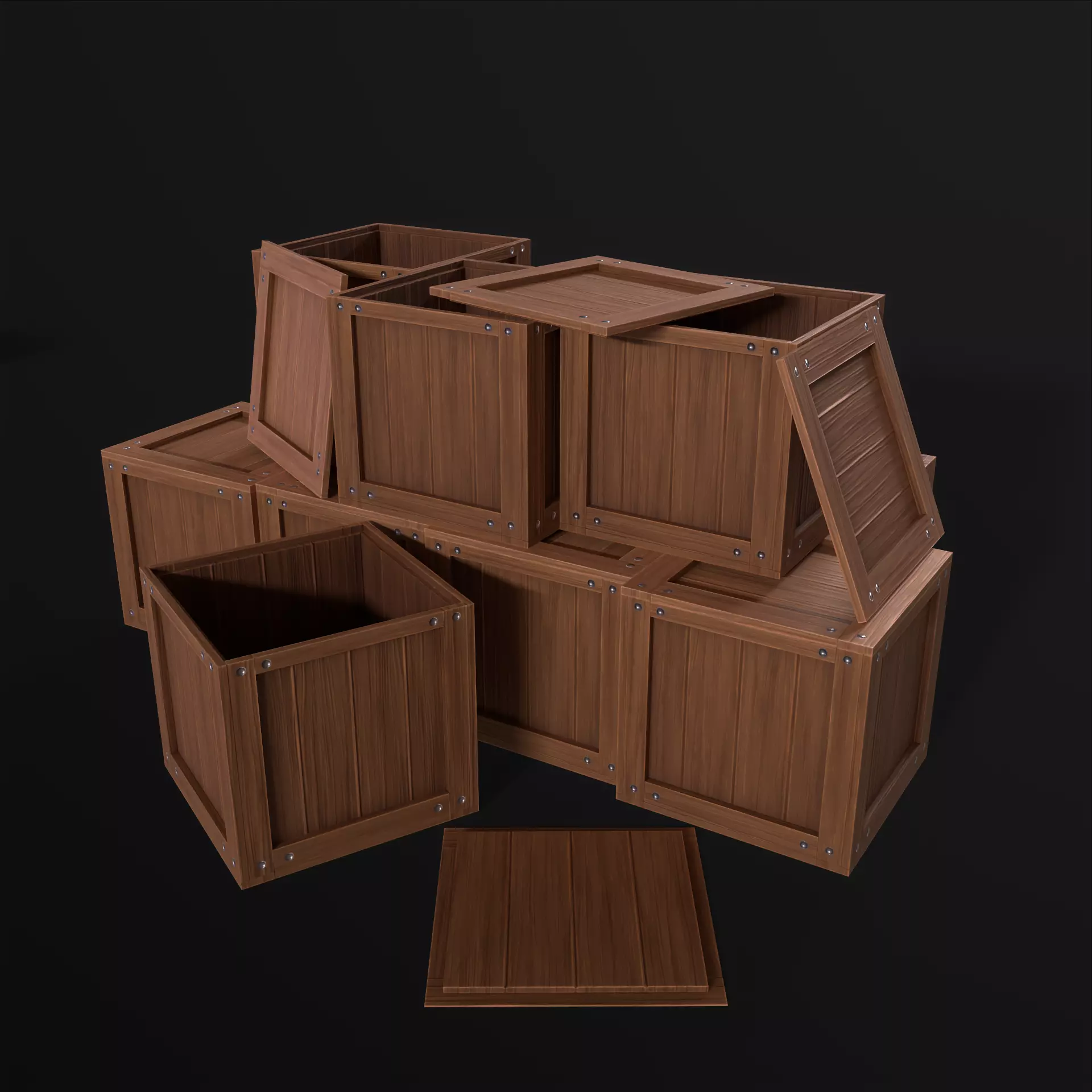 Stylized Wooden Box Crate PBR Low-poly 3D model