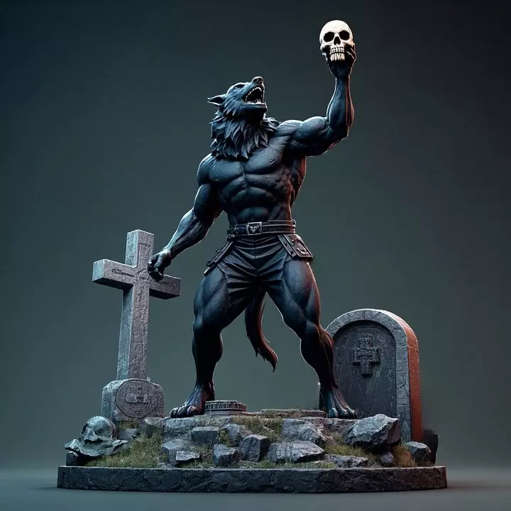 3362 Werewolf Howling with Skull 3D Model STL 3D print model