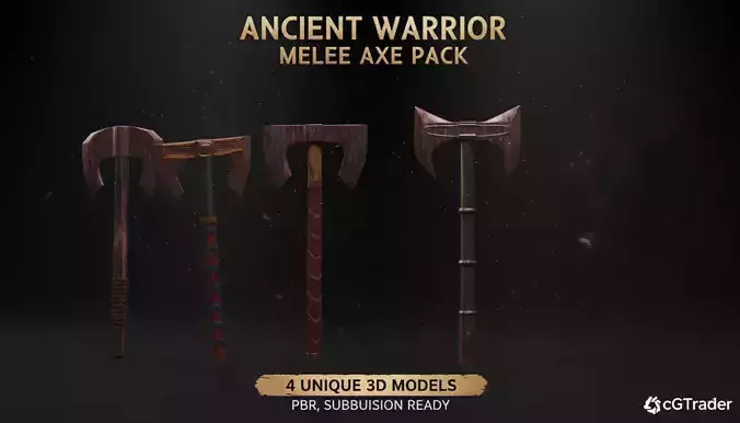 Melee Pack 4 Piece Battle Rusty Axe Set Low poly game ready