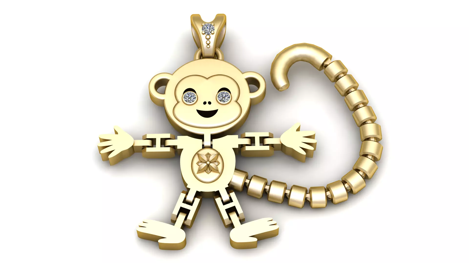 Playful Monkey Charm Luxury Gold Character Jewelry Designv 3D print model