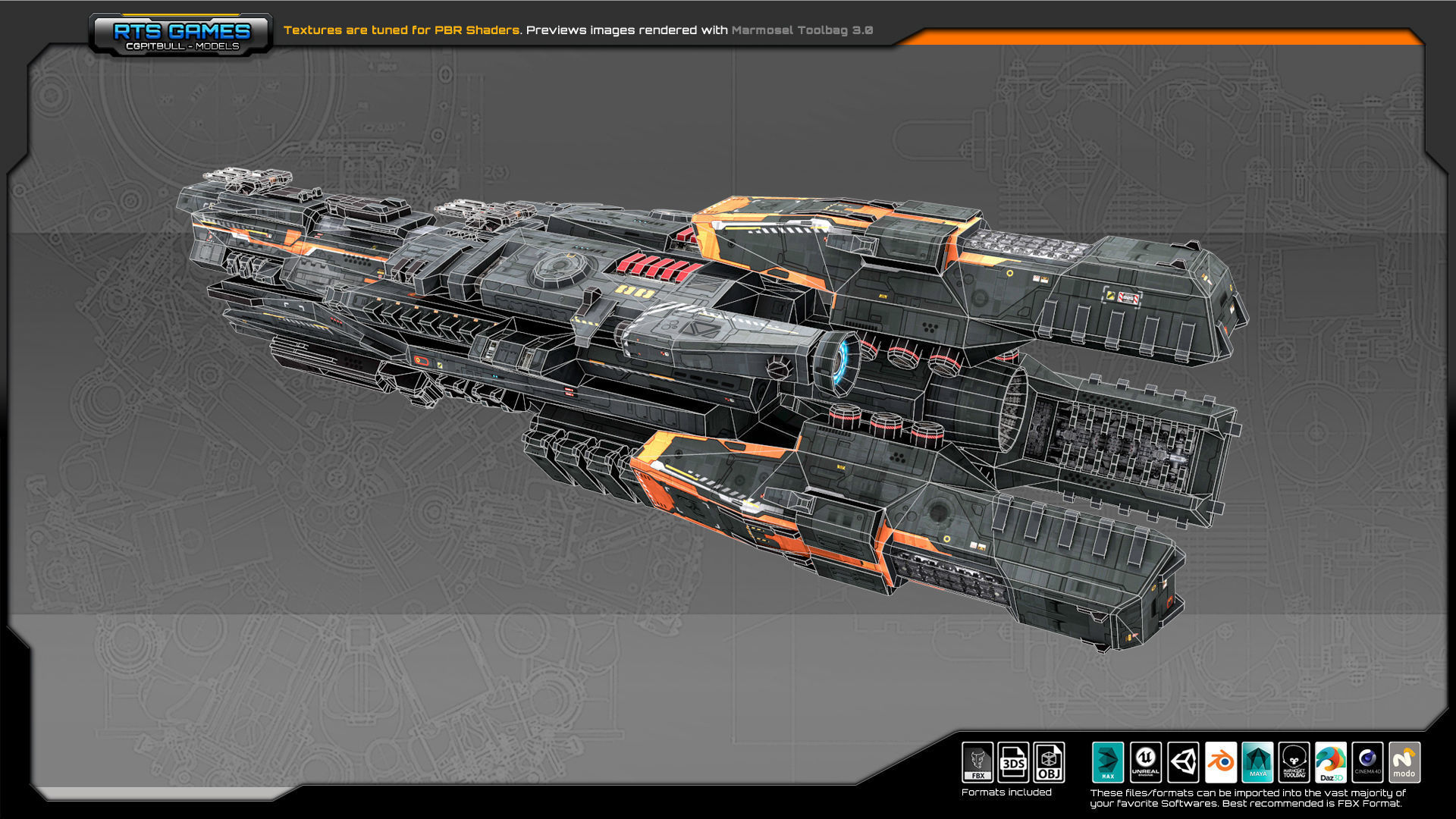 Federation Destroyer K3 Low-poly 3D model_10