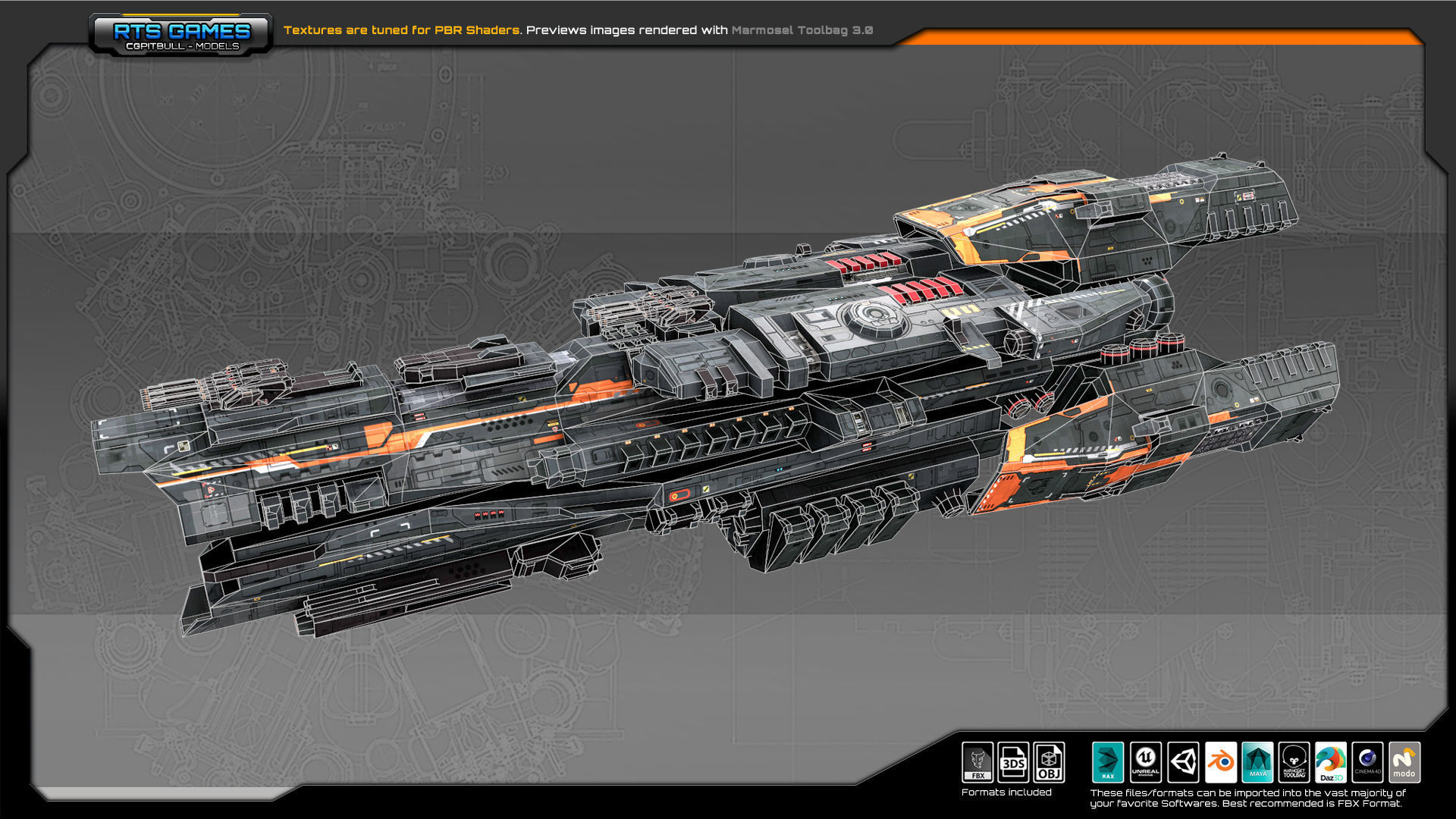 Federation Destroyer K3 Low-poly 3D model_9