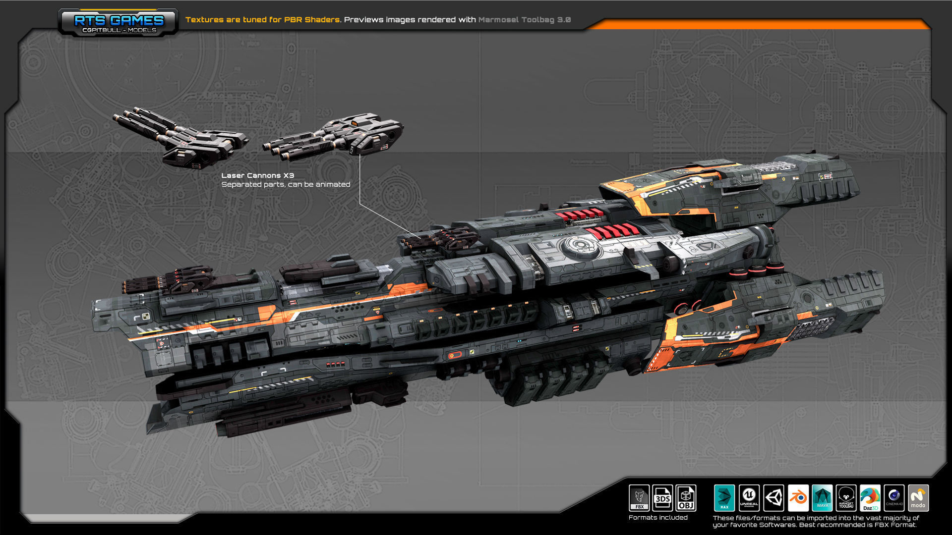 Federation Destroyer K3 Low-poly 3D model_8