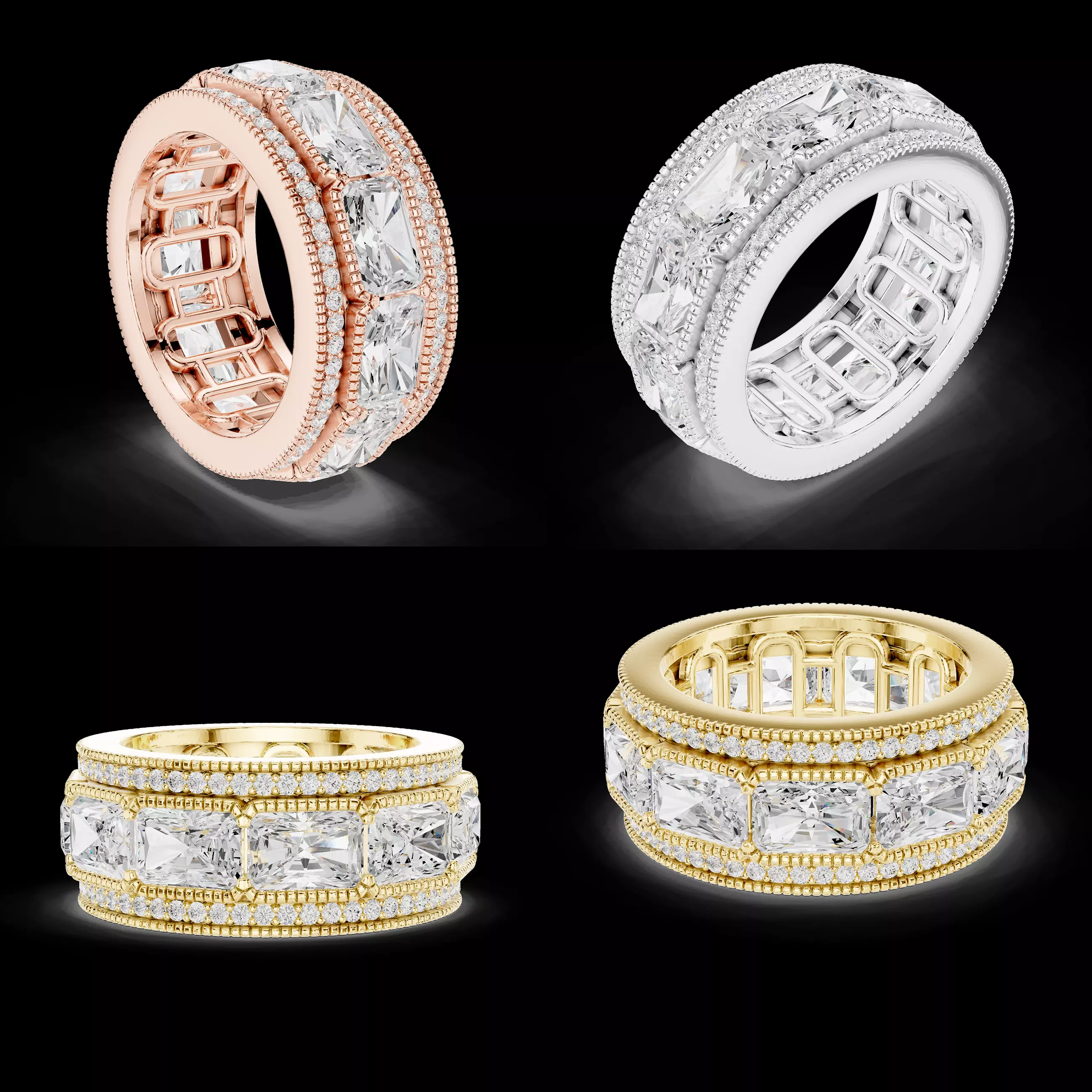 Emerald Cut Eternity Wide Band Ring 3D Model STL 3DM CAD 3D print model