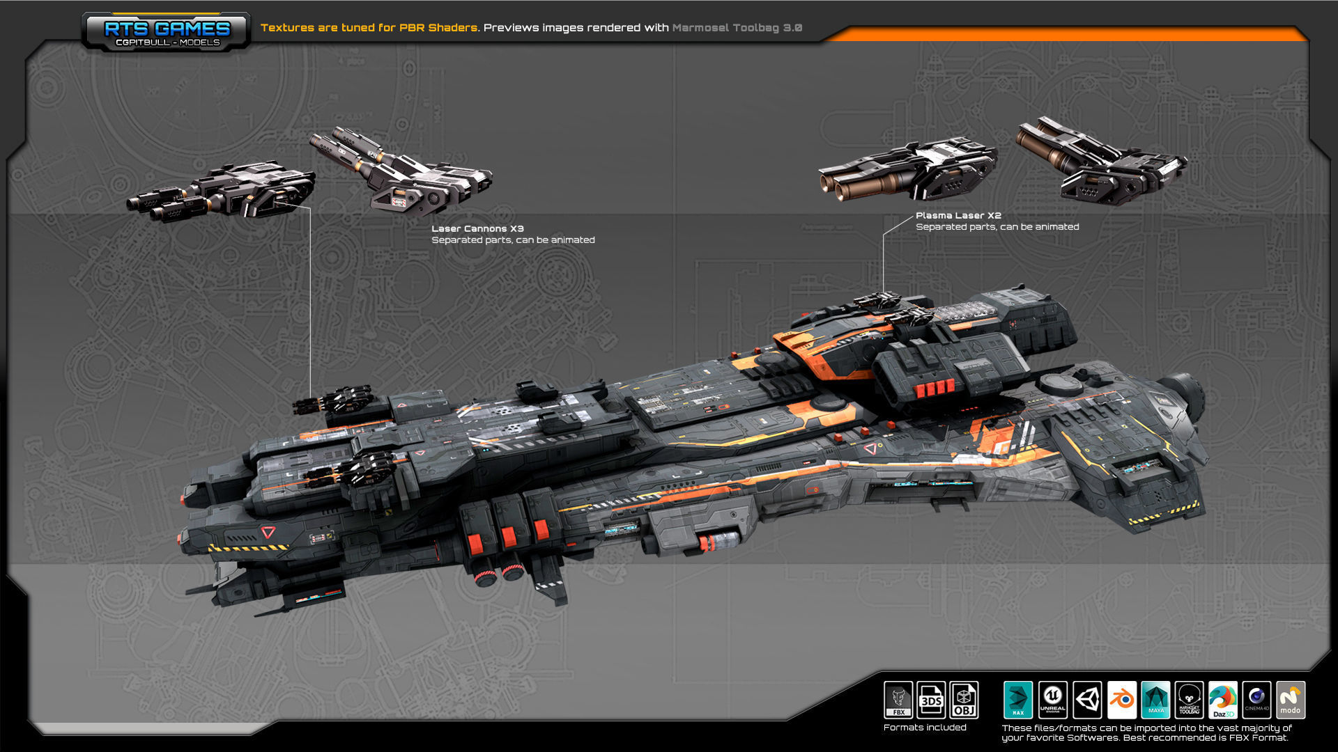 Federation Destroyer K4 Low-poly 3D model_8