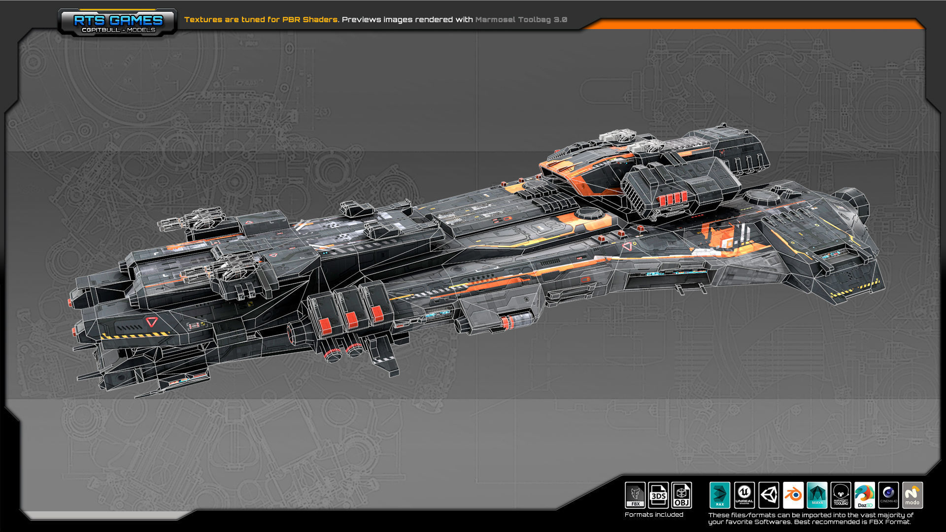 Federation Destroyer K4 Low-poly 3D model_9