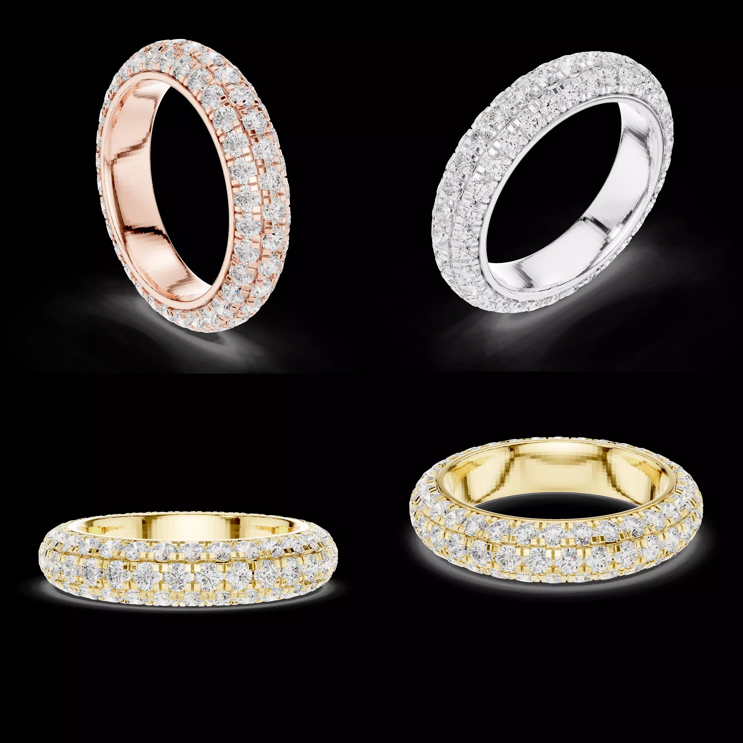 Triple Row Pave Eternity Band Ring 3D Model STL 3DM CAD 3D print model