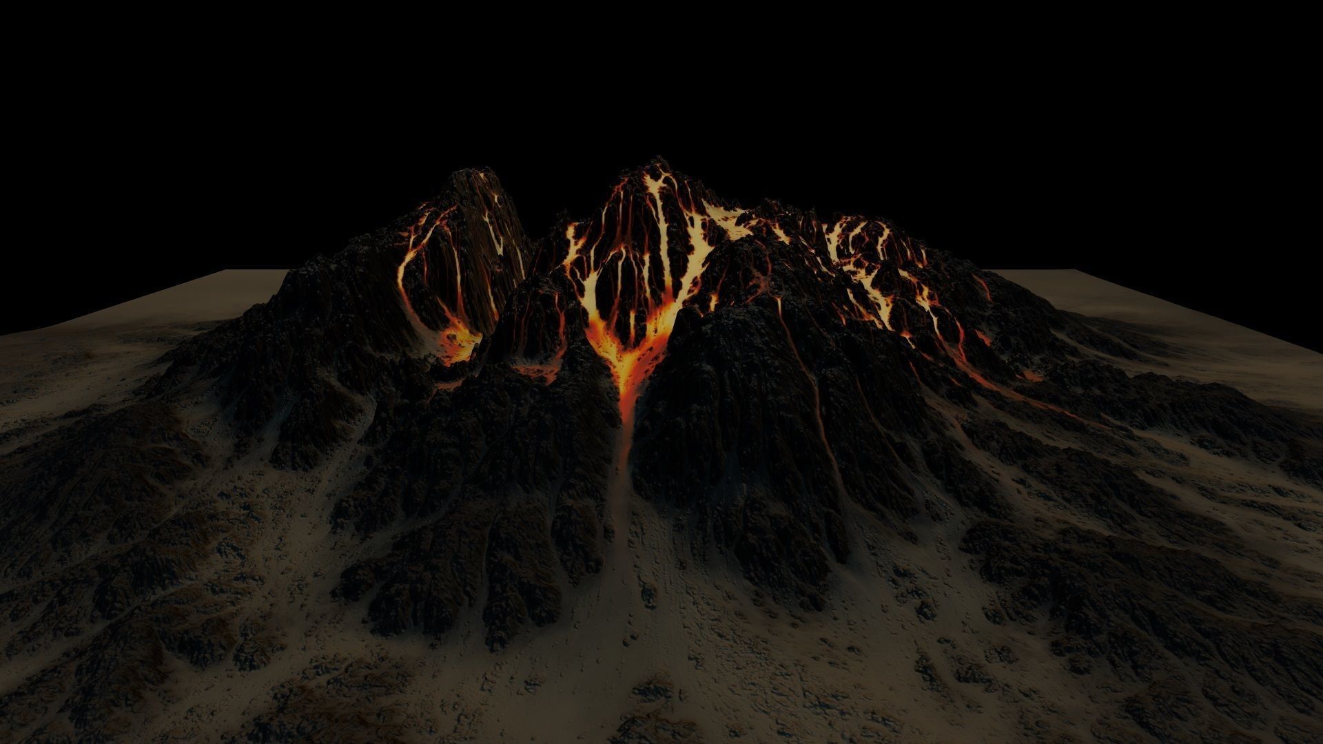 Volcano mountain with flames Low-poly 3D model_5